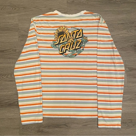 Santa Cruz Sunflower Dot Orange & White Stripe Long Sleeve T-Shirt Size M - Picture 7 of 9